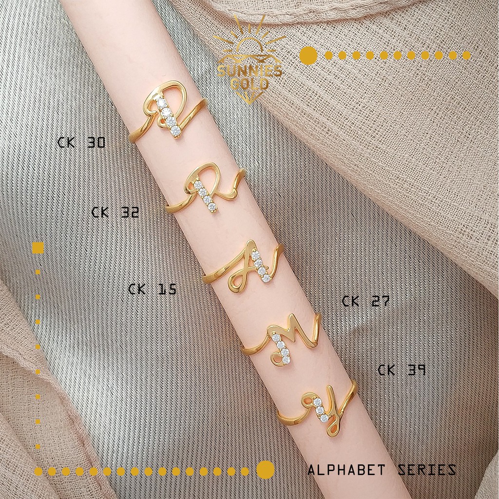 CINCIN MOTIF HURUF EMAS ASLI KADAR 375 (8KARAT) CINCIN WANITA UNIK SIMPEL ALPHABET LATIN  CK HURUF