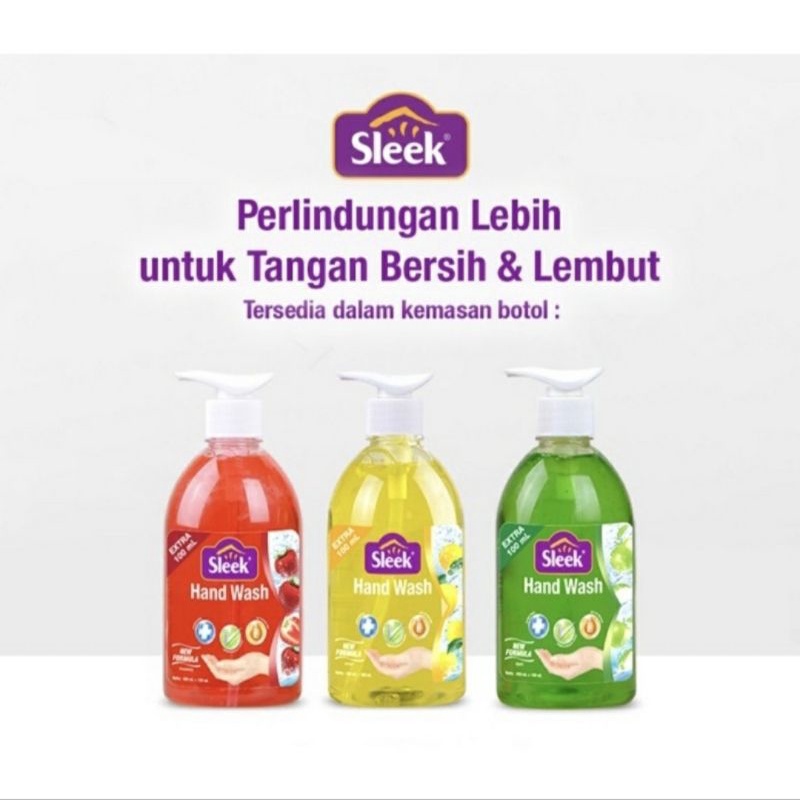 Sleek Handwash Apple / Lemon / Strawberry Botol 500mL  - Sabun Cuci Tangan