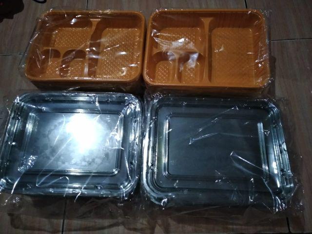 Tray Bento Sekat 4 Kuning Mika Bento Tempat Makan Plastik