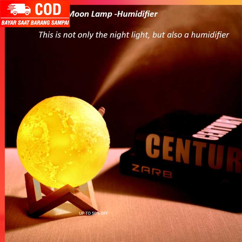 (100% BARANG ORI) Taffware Air Humidifier Lampu Tidur 3D Moon Night Light - Humi AX-08