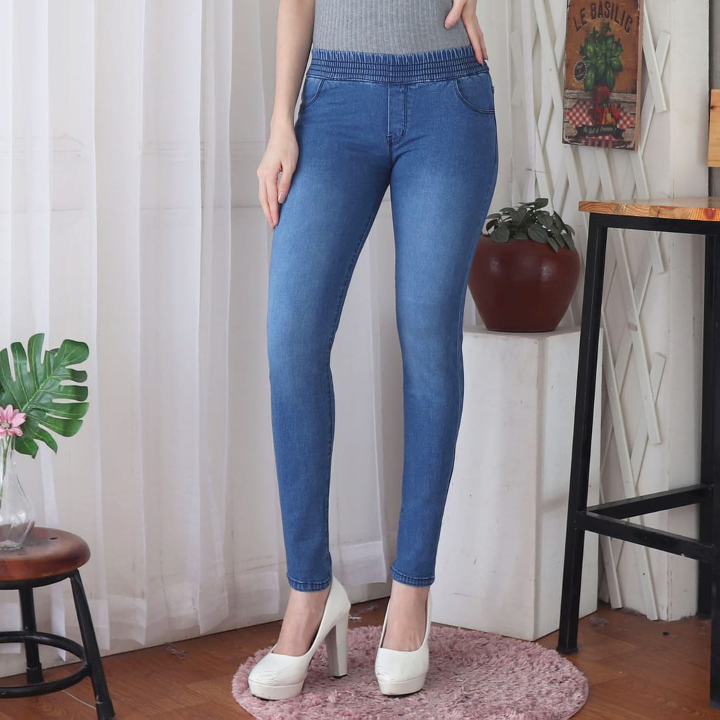 7C-G CELANA LEGGING JEANS PREMIUM BIRU JEANS /PINGGANG KARET JEANS/EXTRAJUMBOSIZE /39 - 42