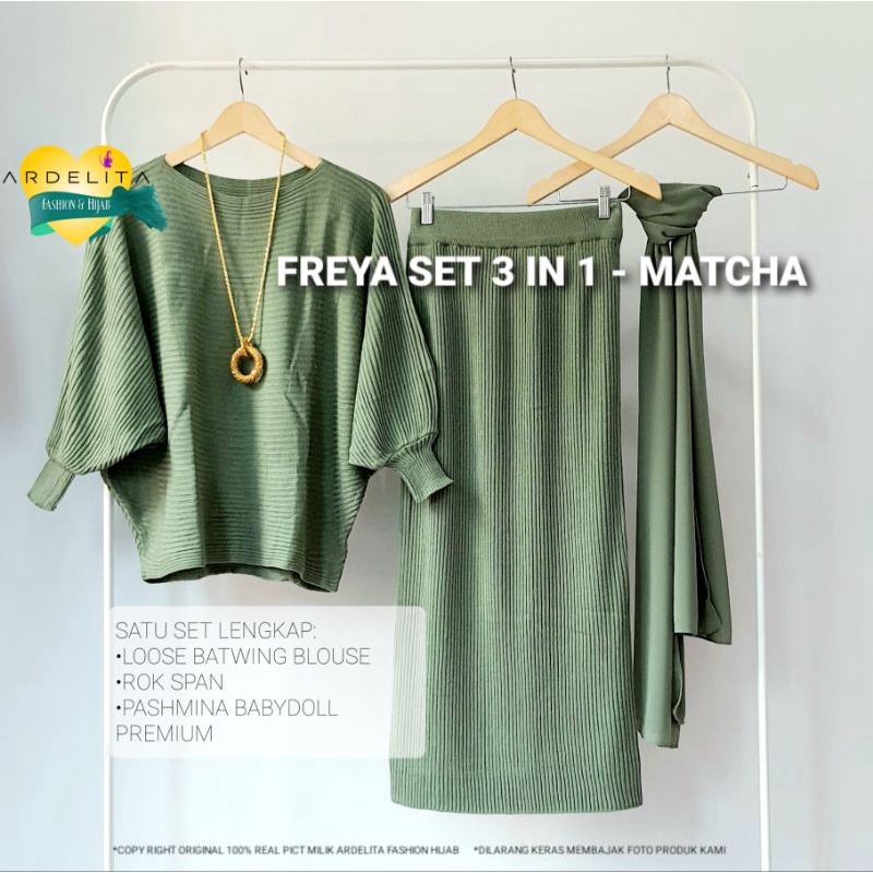 ORI 100% REAL PICT FREYA SET 3IN1 / PAKET HEMAT LENGKAP PREMIUM MURAH / SETELAN WANITA HIJAB TERBARU