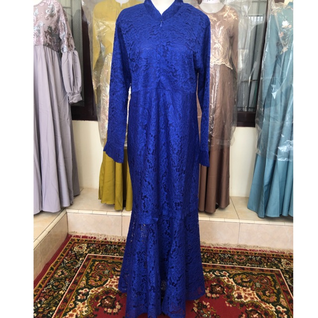 Gamis Brokat Rimple Biru Ambun Fashion