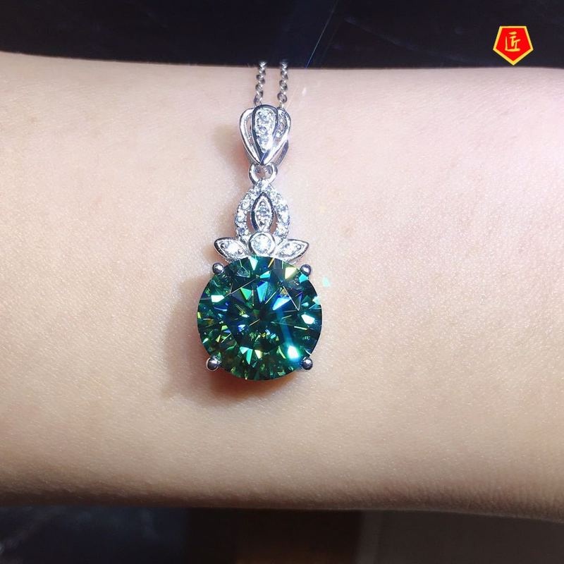 [Ready Stock]Blue Green Moissanite Pendant 3 Karat Carbon Diamond Necklace Elegant Fashion