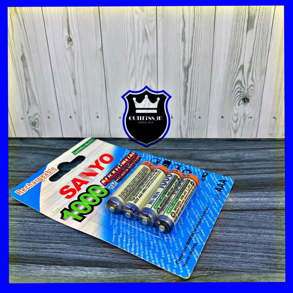 Baterai Charger Sanyo 1100Mah AAA 1.2V Batre Batrei Cas A3 Sanyo 1100mah isi 4 Battery Recharger
