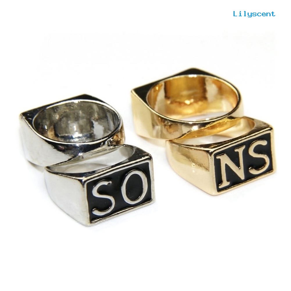 Ls 2Pcs / set Cincin Pasangan Bahan Stainless Steel Motif Sons of Anarchy Untuk Pria / Wanita