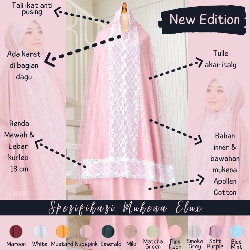 Mukena Eiffel Lux Dalanova Ori/Mukena Elux/Mukena Hantaran Seserahan/Mukena Free Tas/Mukena Tulle