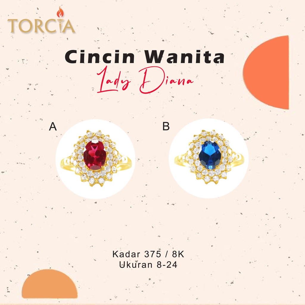 Cincin Lady Diana Wanita Emas Asli Kadar 375 Torcia