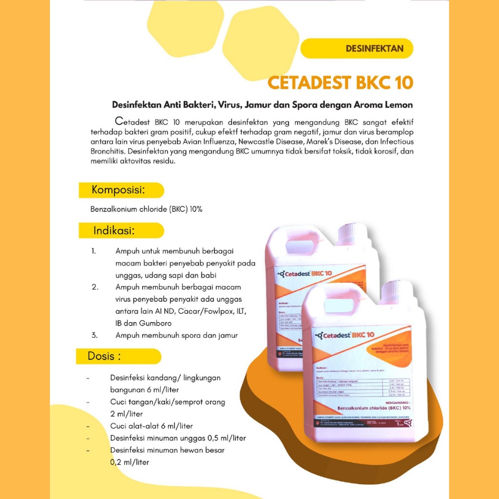 CETADEST BKC 10 | Desinfektan Kandang Alat Lingkungan Minum Anti Bakteri Virus dan Jamur Aroma Lemon | 1 Liter | Apoternak