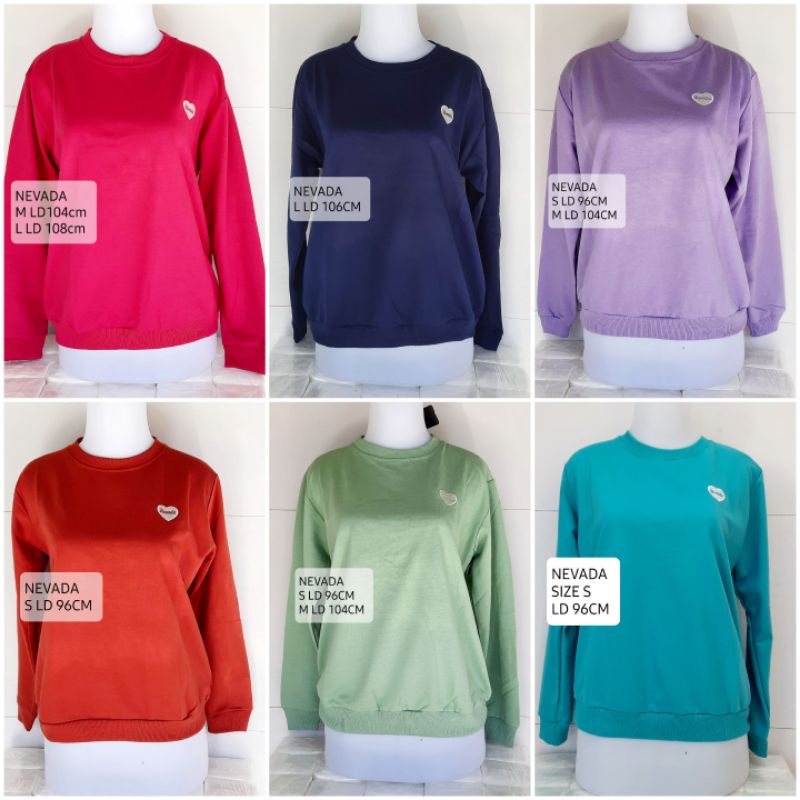 Atasan Baju Kaos Sweater Nevada Wanita Lengan Panjang Switer Polos Cewek Original
