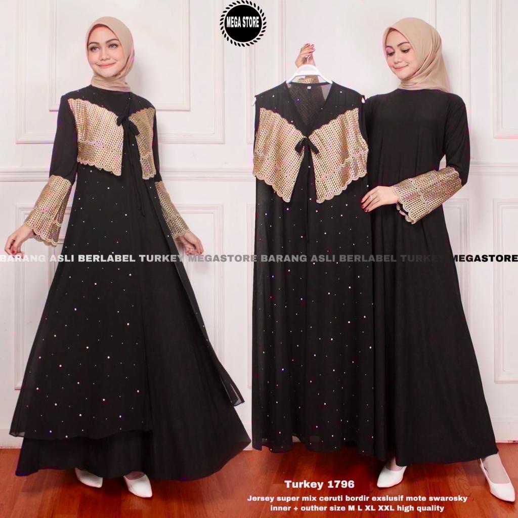Turkey Abaya Original Asli megastore Model 1796 Gamis Jumbo kekinian Inner Outer Ceruti Jersey Premi