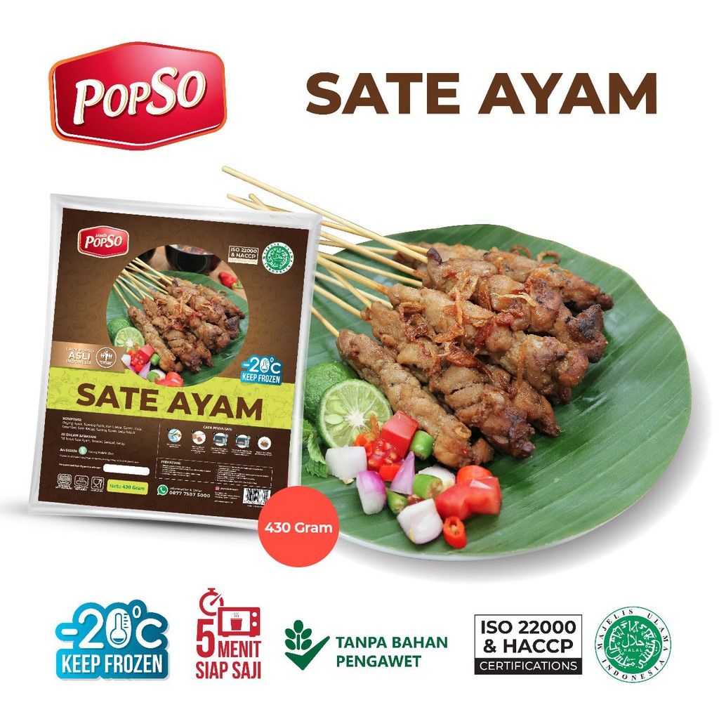 PopSo Sate Ayam Beku Siap Saji 10 Tusuk Lengkap