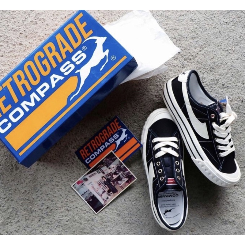 [100% Original] Sepatu Compass Retrograde Low High Black white / Cream / Blue Gum / White Blue / dou