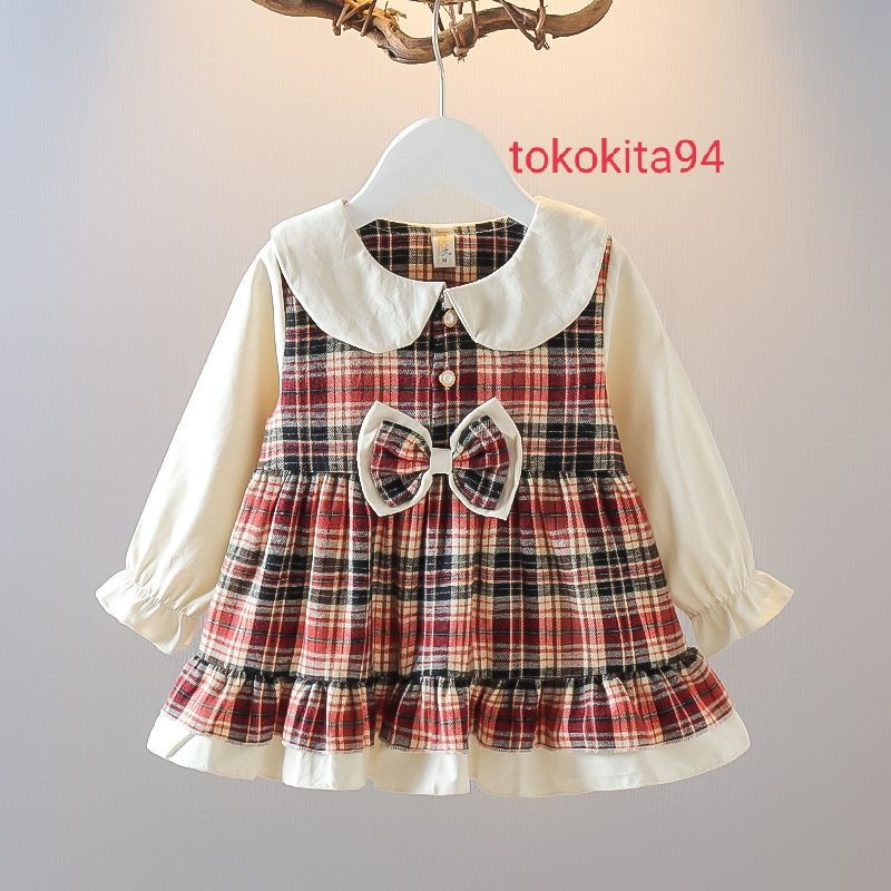 Dress Anak Import Style Korea Satuan - Gaun Anak Cewek 1Pcs Motif Kotak Cantik - Rok Anak Korea Satu Pcs Rumbai Kotak