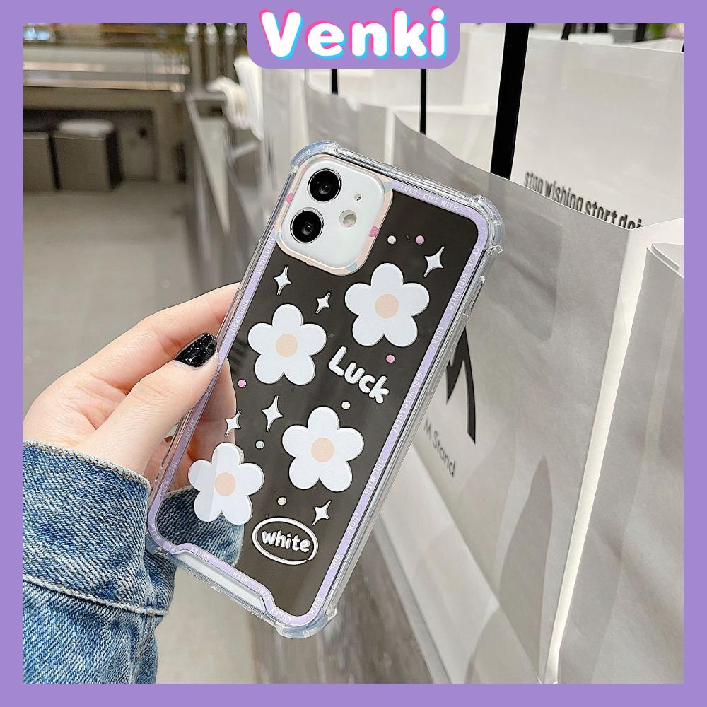 iPhone Case Acrylic HD Mirror Laser Airbag Shockproof Protection Camera Cute White Flowers Compatible For iPhone 11 iPhone 13 Pro Max iPhone 12 Pro Max iPhone 7 Plus iPhone xr