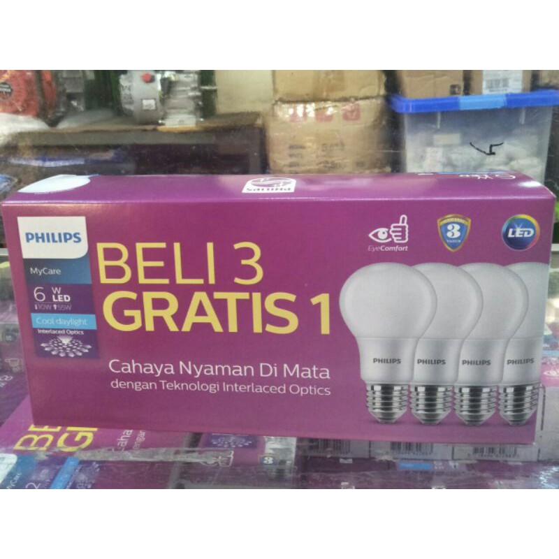 lampu led paket philips 6watt/led bulb philips bohlam 6watt paket