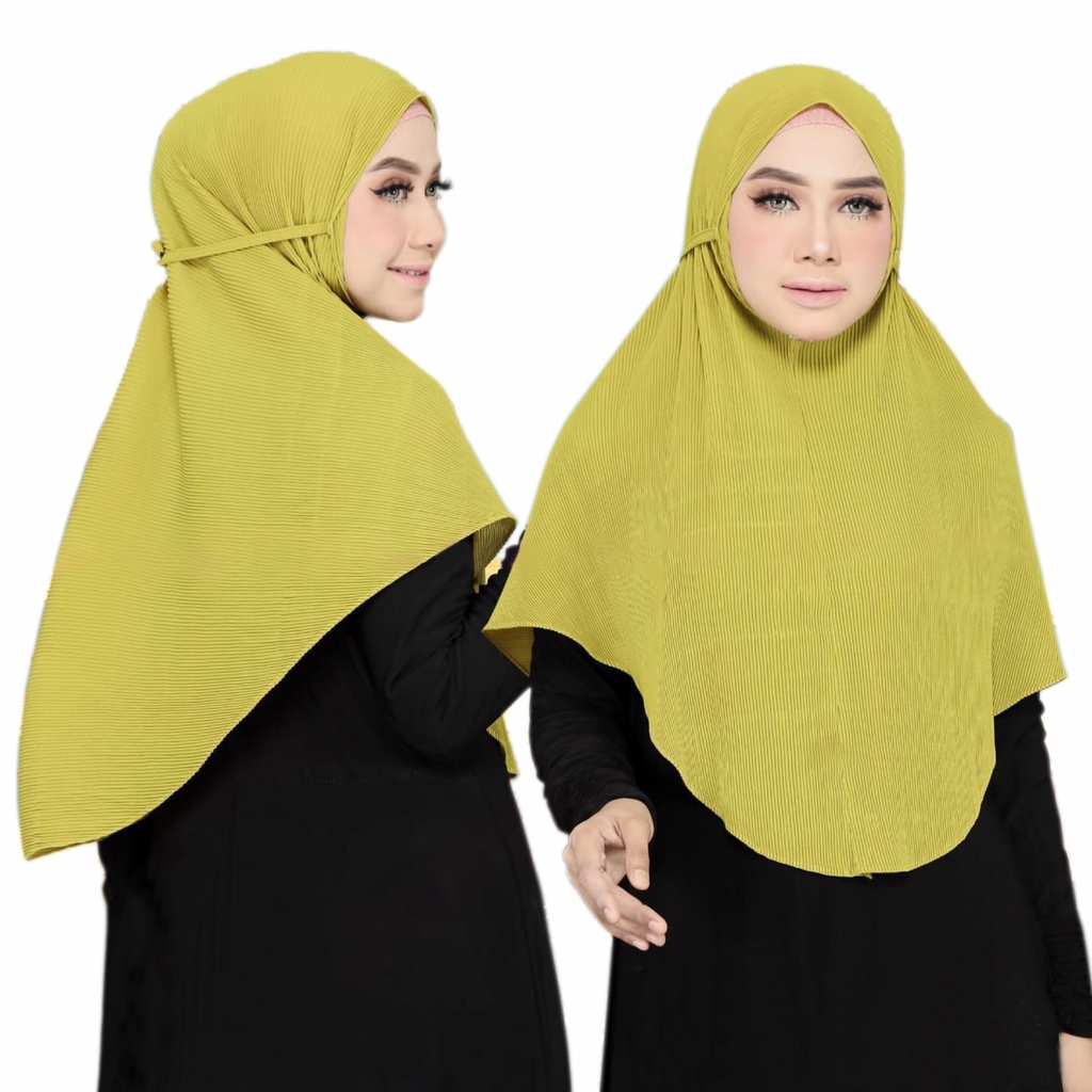 Jilbab Bergo Plisket Murah Ceruty Armani Variasi Tali Belakang Jahit Tepi (Bergo Plisket)