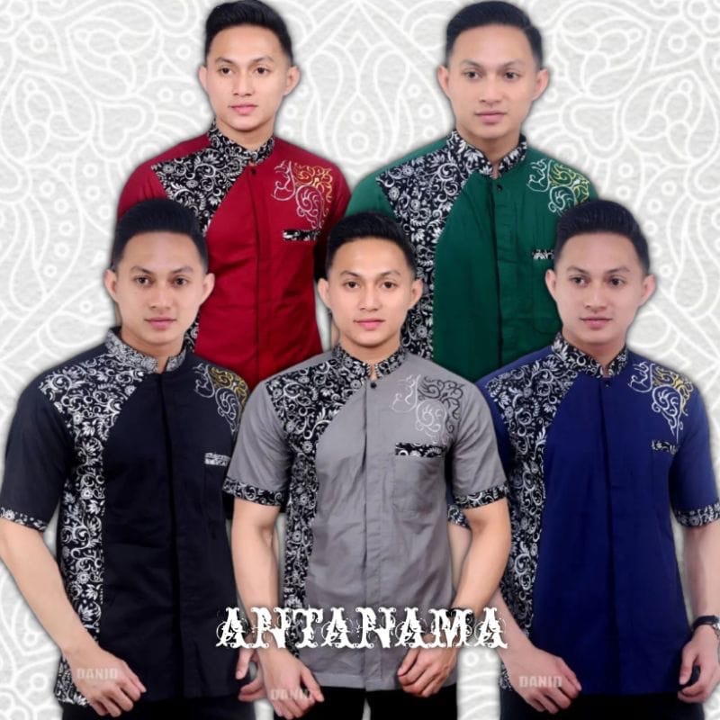 Baju koko batik pria lengan pendek kain katun