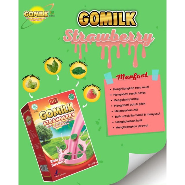 

GOMILK - Susu Kambing Etawa Bubuk Strawberry Penambah Nafsu Makan Anak Dewasa Semua Usia Asli Murni Herbal Plus Daun Kelor Salam Mengkudu Asam Lambung Tulang Otot Sendi Saraf Kejepit Batuk Flu Jantung Paru Ginjal Darah Tinggi Aman Bumil Busui