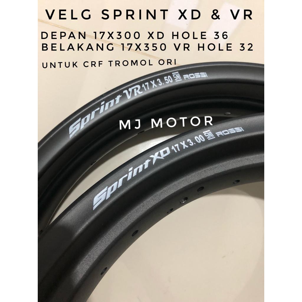SEPASANG VELG UNTUK CRF TROMOL ORI DEPAN 17X300 SPRINT XD HOLE 36, BELAKANG 17X350 SPRINT VR HOLE 32