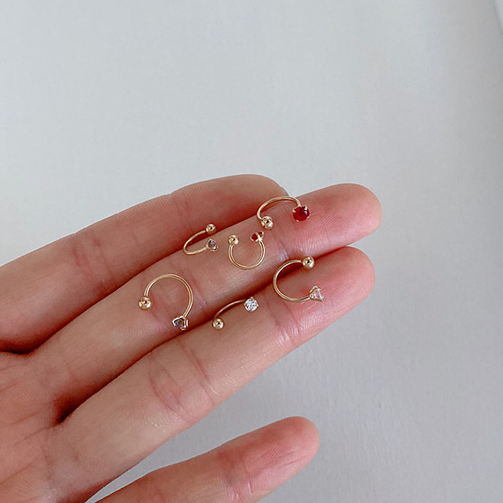 MXBEAUTY Jewelry Nose Ring Cubic Ear Piercing Hoop Zirconia Stainless Steel Tragus Helix 6mm/8mm C Shape Cartilage Ring