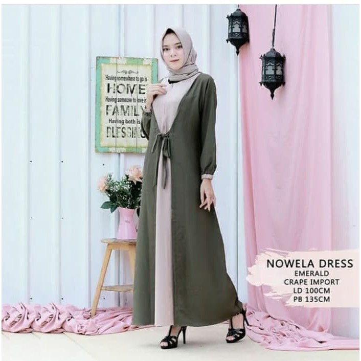 CUCI GUDANG NOWELA DRESS Bahan Moscrepe Pakaina Wanita Gamis Panjang Terusan Gamis Wanita Dress Mulim Terbaru