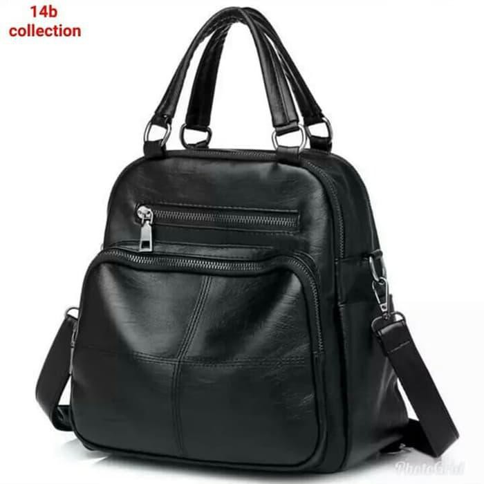 TAS RANSEL KOREAN MULTIFUNGSI TAS SELEMPANG SEMI KULIT TAS RANSEL CEWE - HITAM