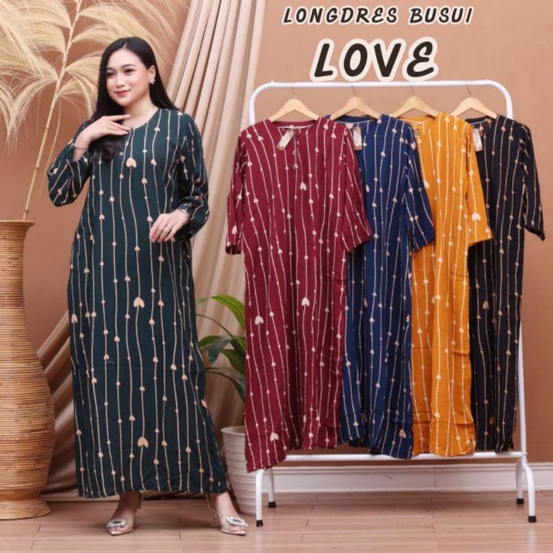 Longdres muslim abha lengan panjang dada kancing depan busui bumil