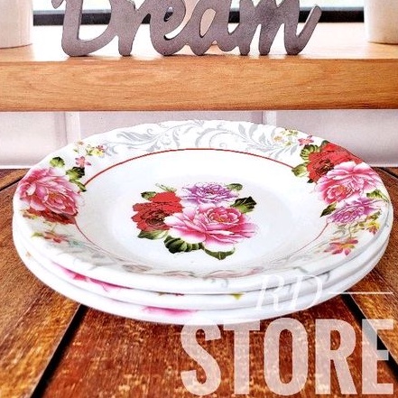 PROMO 3.PCS PIRING MAKAN MOTIF ROSE BAHAN MELAMINE WARE