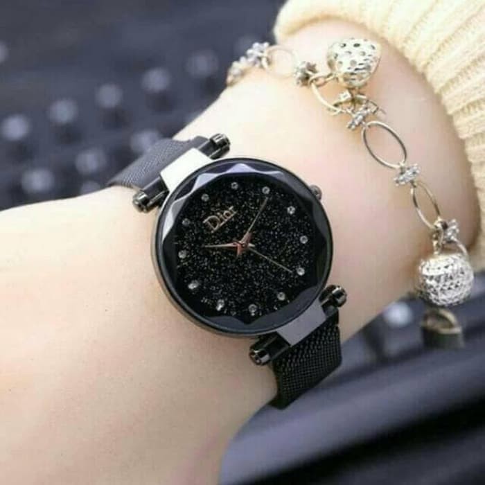 Jam Tangan Wanita / Pasir / Tali Magnet / Hitam