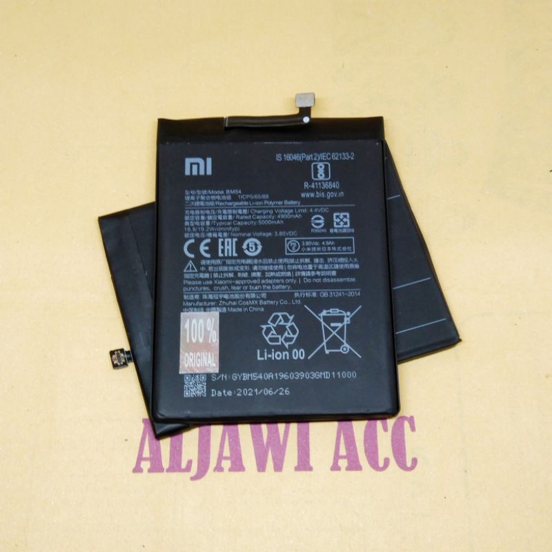 Baterai Bt Batre Battery Xiaomi Xiomi Redmi Note 9 / 9 Pro / Redmi 9 BM54 / BN54 Original Battery Hp