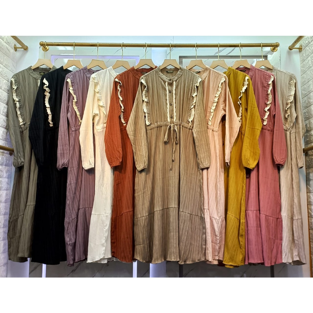 BADOCE Midi Dress Atau Semi Gamis Serat Kayu Kancing Fit to XL