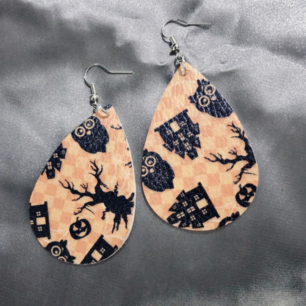 Hu Hu Hu Hu Hu Alat Bantu Pasang Kacamata♡ Anting Kait Gantung Wanita Bahan Kulit Imitasi Desain Tengkoraklabu Tema Halloween