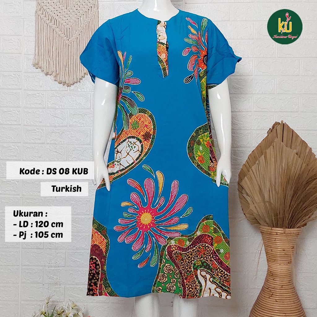 Bisa COD DS08 KUB | Daster Batik Kencana Ungu Asli Label Biru | Baju Santai Tidur Wanita Dewasa Kancing Depan Busui Friendly Motif Terbaru-Turkish E