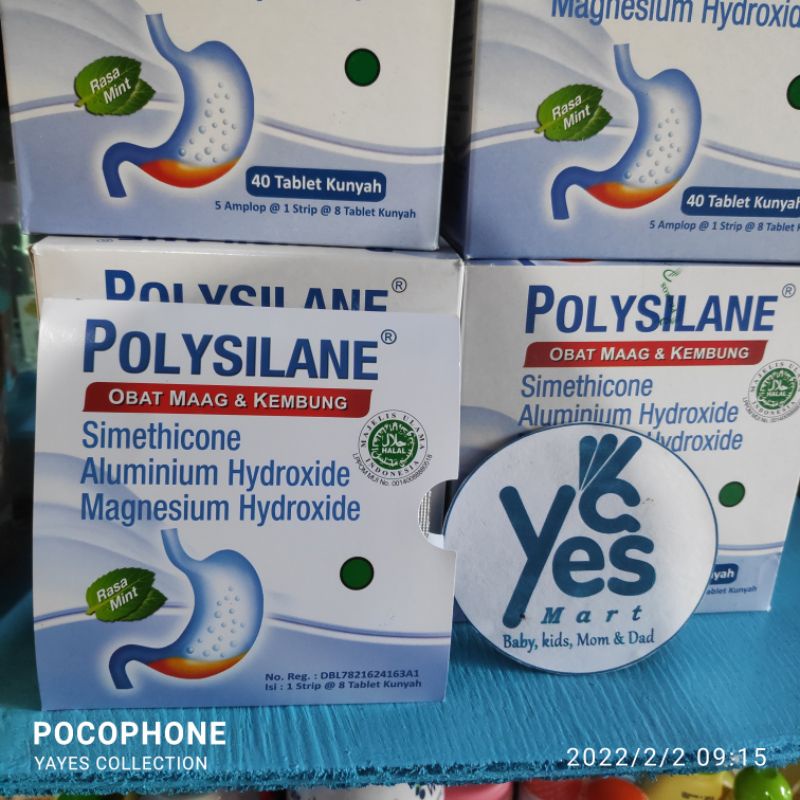 Polysilane obat sakit maag kembung perut pil kunyah 1 strip 8 tablet polisilen polycilane mag