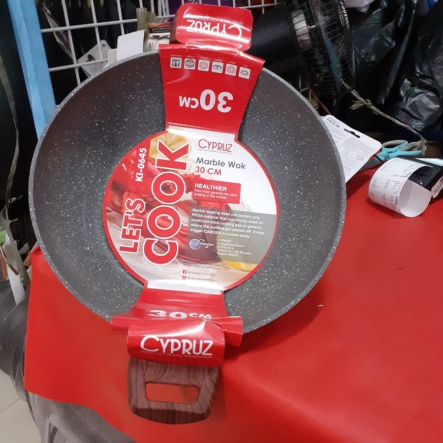 Wajan Kuali Cyprus Induksi Keramik Marble 30cm CYPRUZ KI-0645