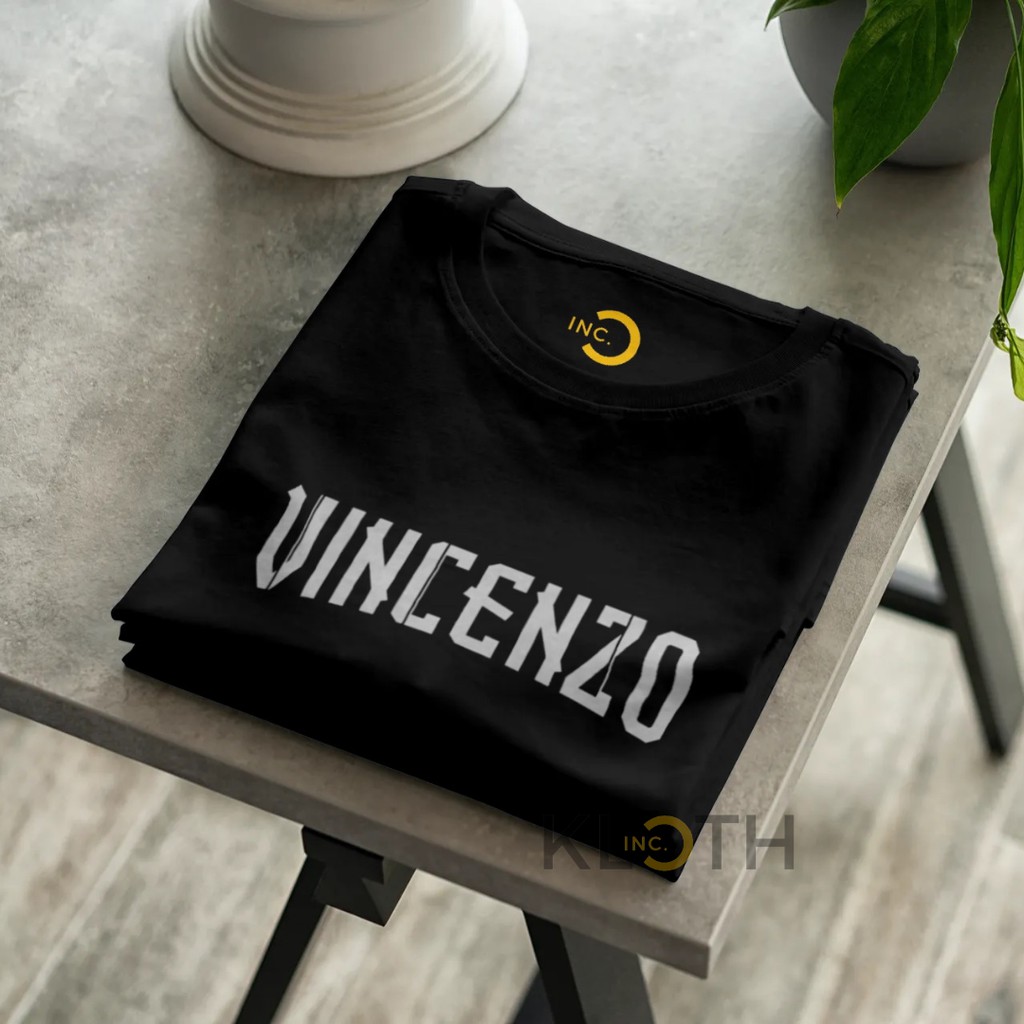 Kaos Drakor Vincenzo Hangul Title Cotton Combed 24s Bisa Upgrade Lengan Panjang