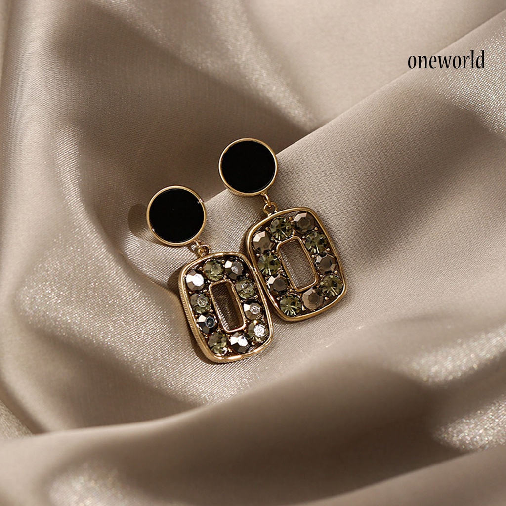 OW# 1 Pair Square Unique Drop Ear Stud Geometric-shaped Eye-catching Rhinestone Stud Earrings for Holiday