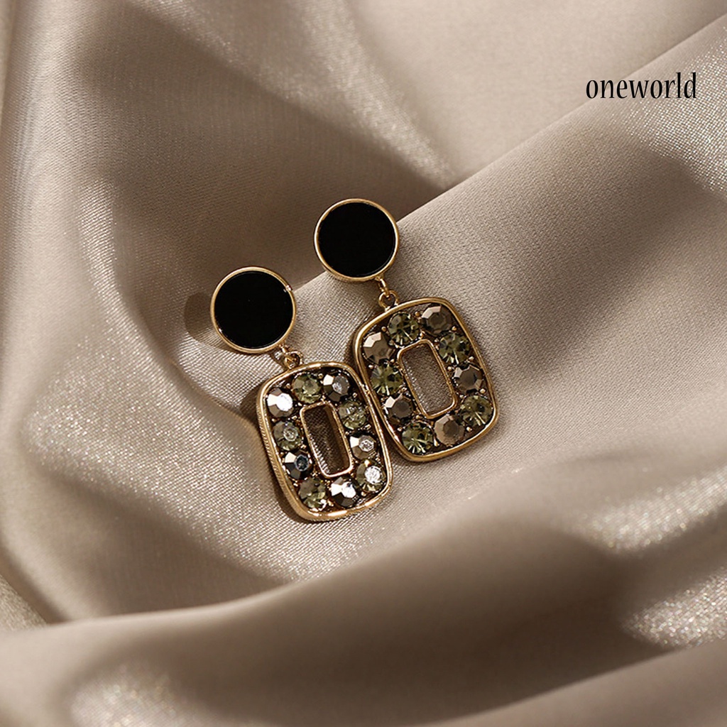 OW# 1 Pair Square Unique Drop Ear Stud Geometric-shaped Eye-catching Rhinestone Stud Earrings for Holiday