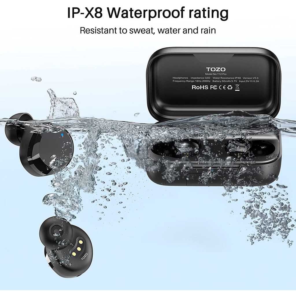 TOZO T12 Pro Qcc 3040 Bluetooth 5.0 True Wireless Earbuds TWS Earphone Wireless Charging IPX8