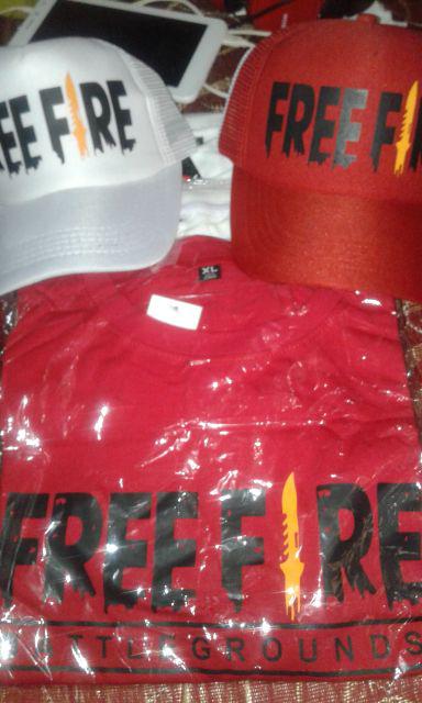  KAOS  FREE FIRE PAKET TOPI BAJU LENGAN PENDEK HITAM GAME 