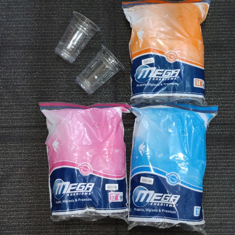 gelas plastik MEGA KHARISMA 12oz 14oz 16oz gelas boba thai tea cendol jus buah cincau es doger