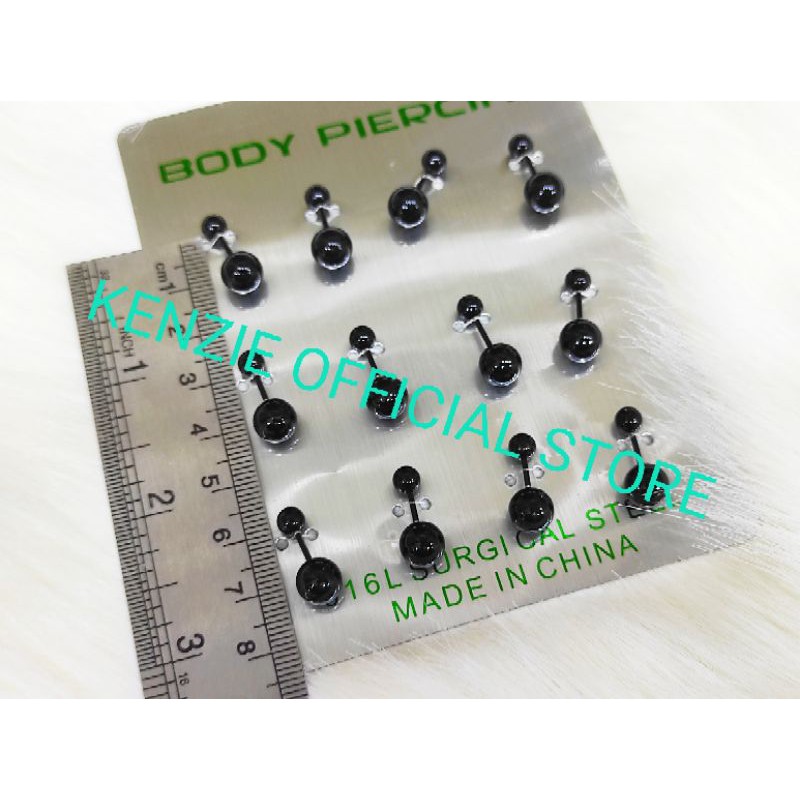 Anting piercing isi 12pcs bola 2 warna hitam skn 28