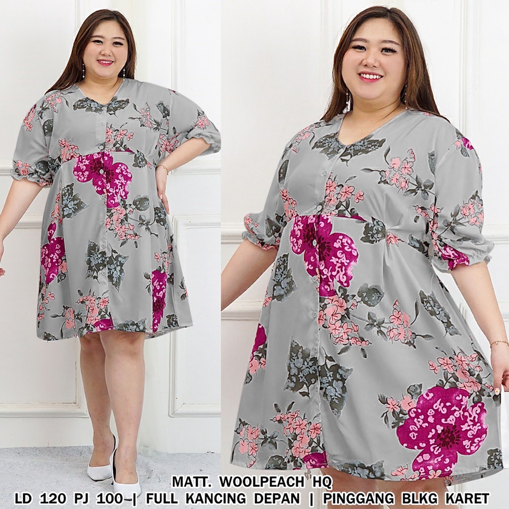 WSE390 - Dress Calista BIG SIZE JUMBO UK XXXL LD 120 CM PJ 100 CM Woolpeach Dress Wanita Jumbo Dress Besar Tunik Wanita PREMIUM QUALITY