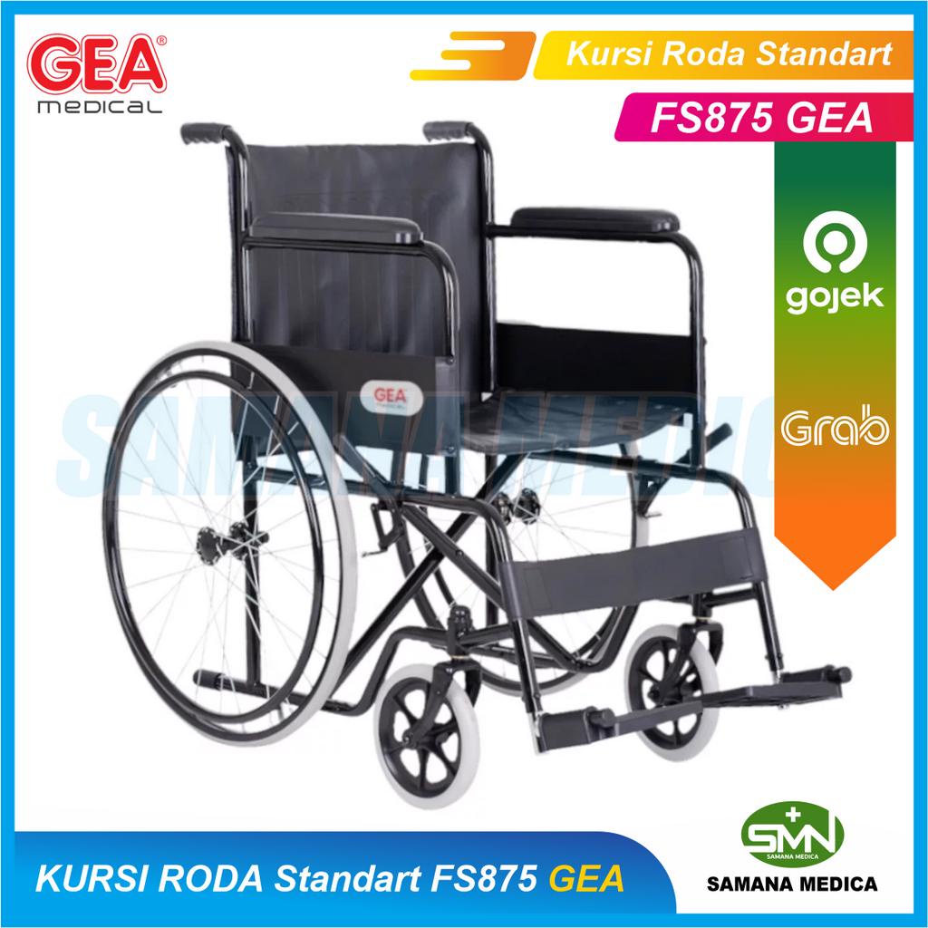 KHUSUS GOJEK dan GRAB Kursi Roda Standar Ekonomis Merk GEA FS875 Wheel Chair - Tahan Air - Rangka Besi Warna Hitam Kuat