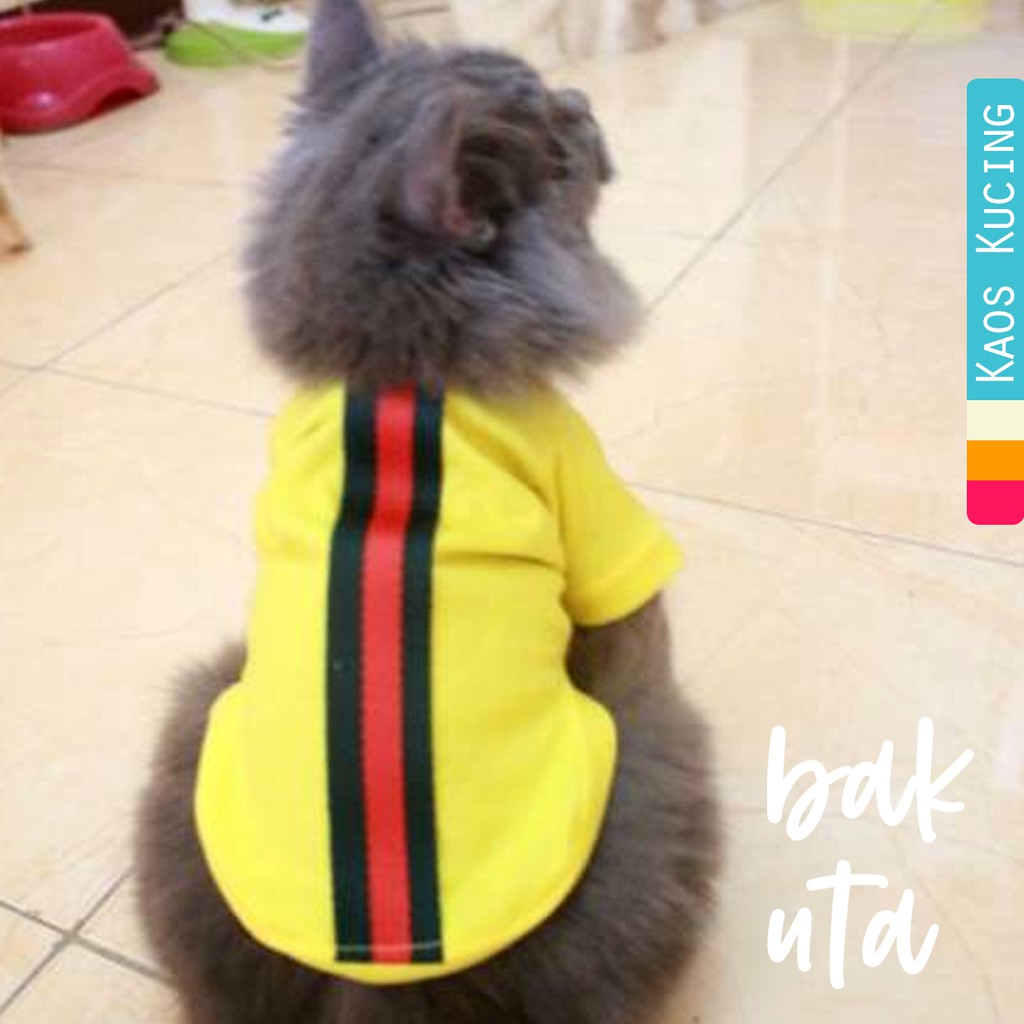 Kaos kuning strip merah untuk kucing &amp; anjing /Jual Baju Kucing Terlengkap &amp; Berkualitas size S-XL