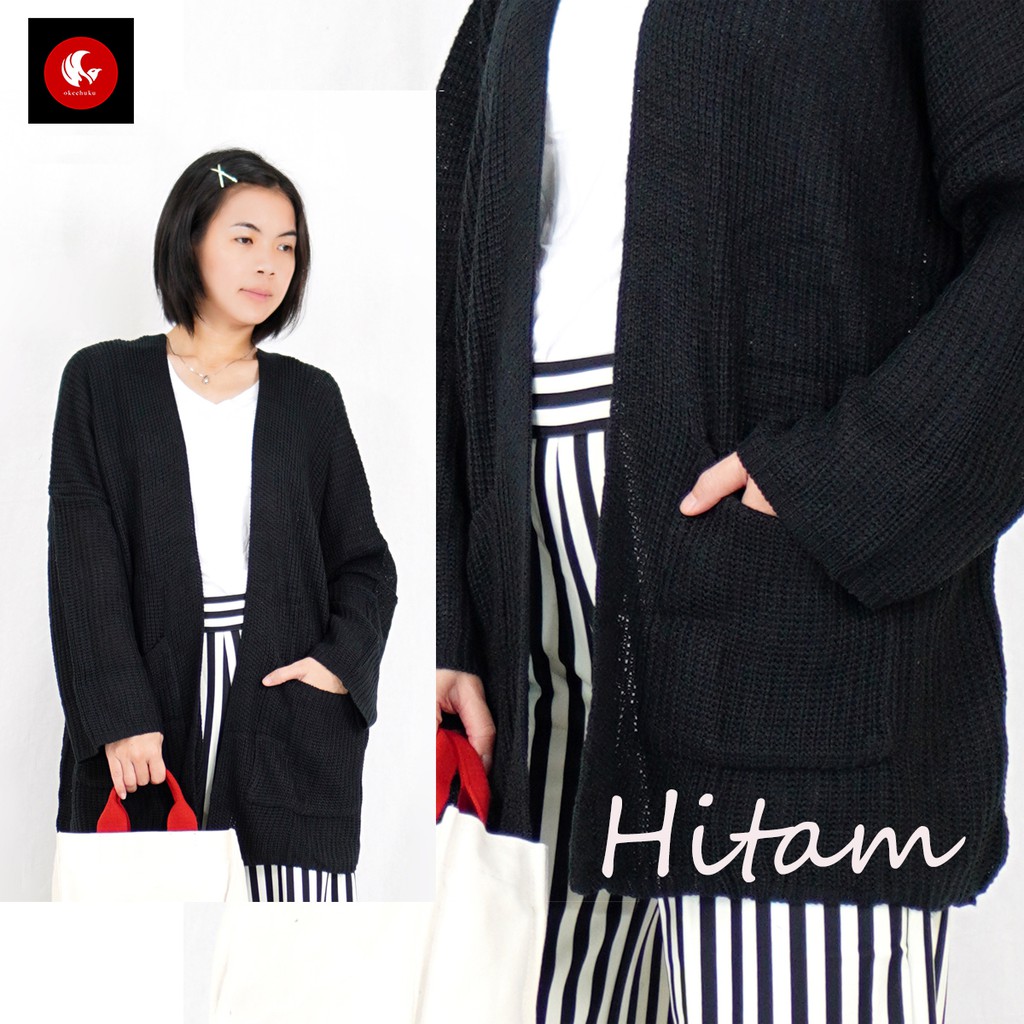 OKECHUKU Oversize Lavella Kardigan Wanita Outer Wanita Cardigan Rajut-Hitam