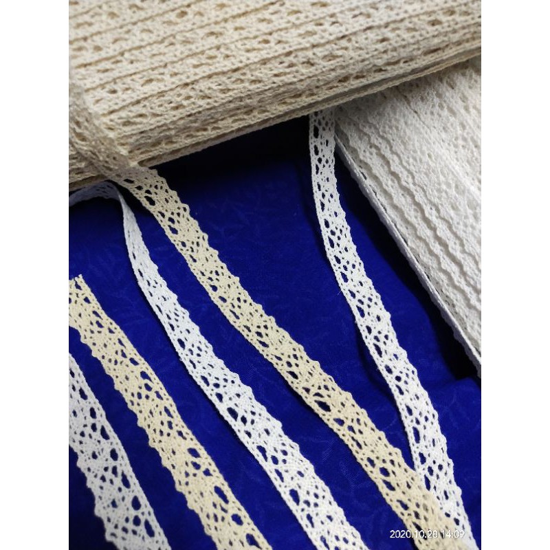 RENDA kait/rajut 25.000/13.5 mtr renda bordir renda katun renda kecil renda rajut putih cream