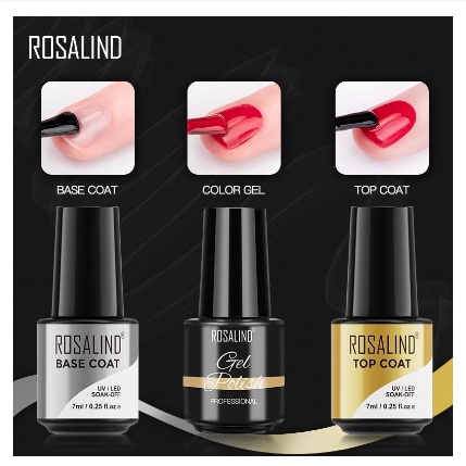 ROSALIND TOP COAT BASE COAT 7ml SOAK OFF GEL POLISH KUTEK GEL NAIL ART