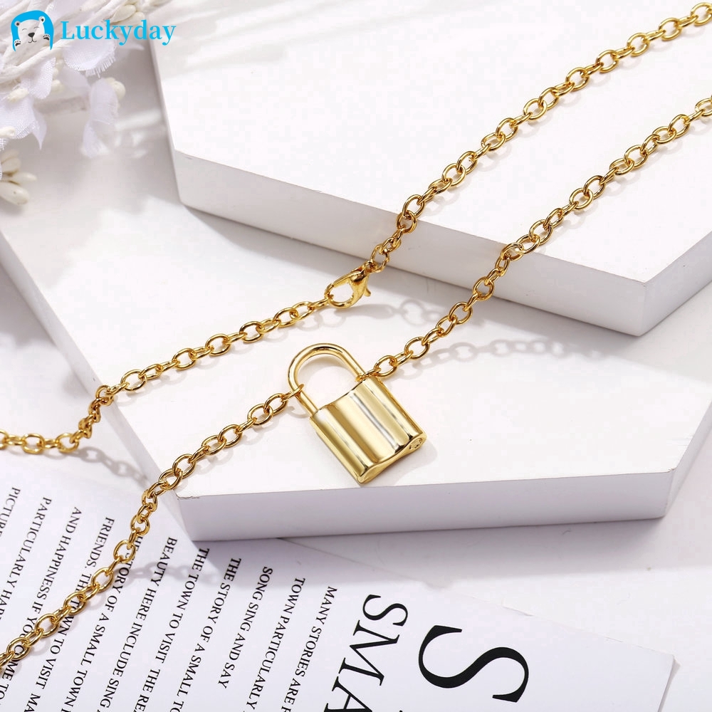 YEEZII Kalung Rantai Choker Liontin Gembok Warna Silver / Gold Gaya Vintage Untuk Wanita